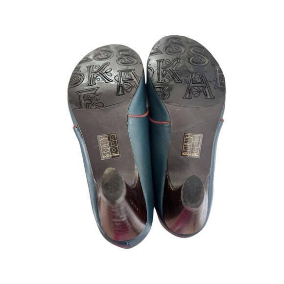 ESSKA VINTAGE RETRO LEATHER TEAL‎ BLUE LACE UP OXFORD HEELS SZ. 6.5/37 - Picture 7 of 7